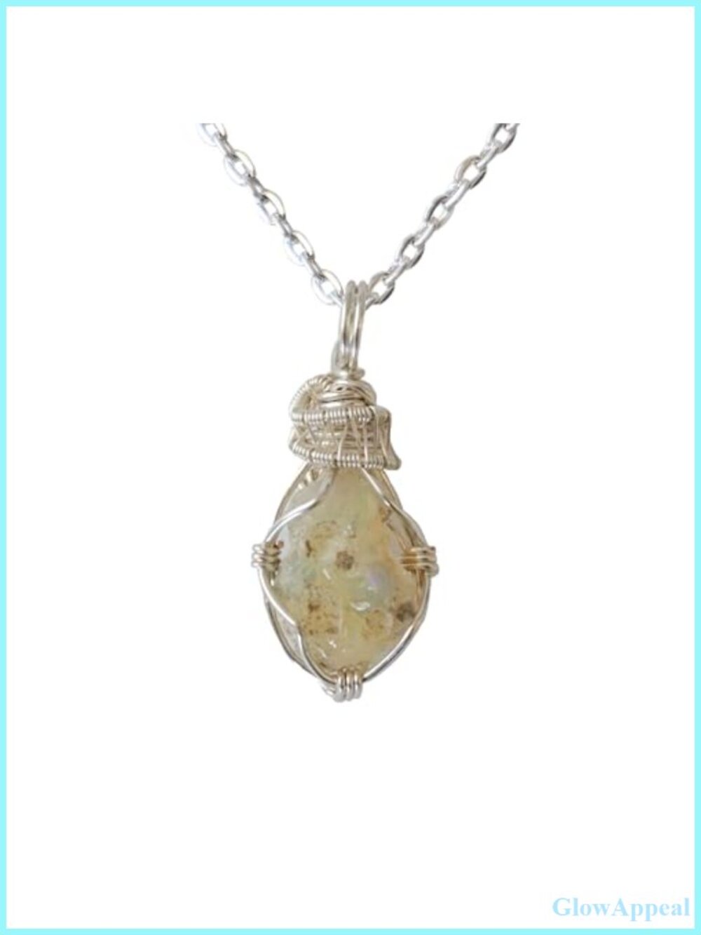 Raw Opal Pendant Necklace Silver Plated Copper 24" Chain Handmade